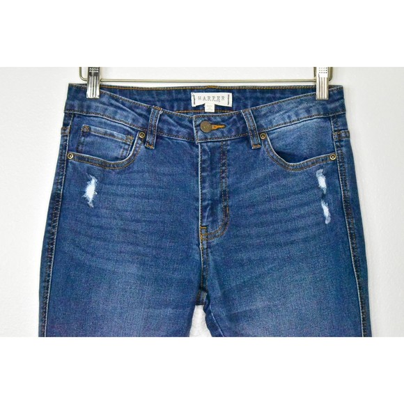Harper Heritage Mid Rise Destructed Skinny Jeans Raw Hem Size 28 Medium Wash - Picture 5 of 14